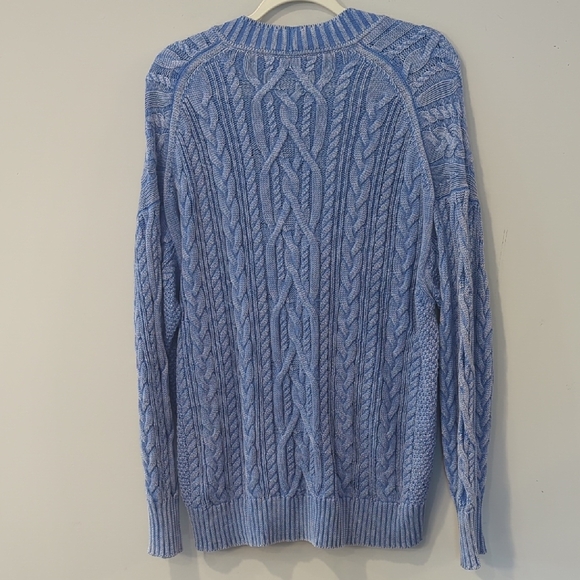 J Crew Cable-knit V-neck Cardigan Sweater Blue 💙 size Small 100% Cotton - Picture 7 of 9